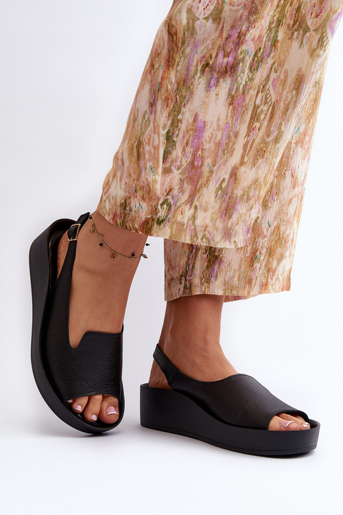 Zazoo 2893 Sandały Damskie Skórzane na Grubej Podeszwie Czarne