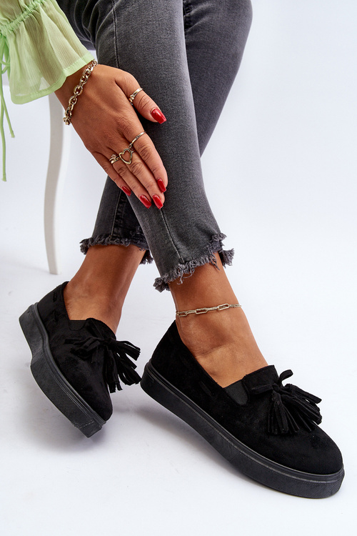 Damskie Espadryle Z Frędzlami Czarne Elorvia