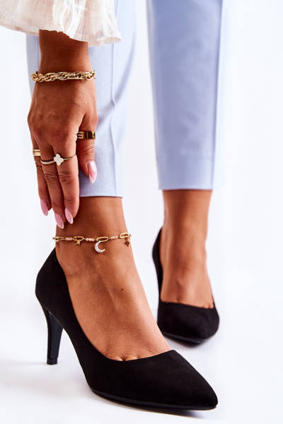 Klasyczne Zamszowe Szpilki Czarne Theira