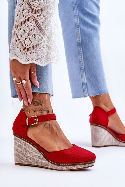 Damskie Klasyczne Sandały Na Koturnie Czerwone Malani