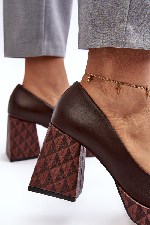 Skórzane Czółenka Na Słupku Laura Messi 259/236-820 Brązowe