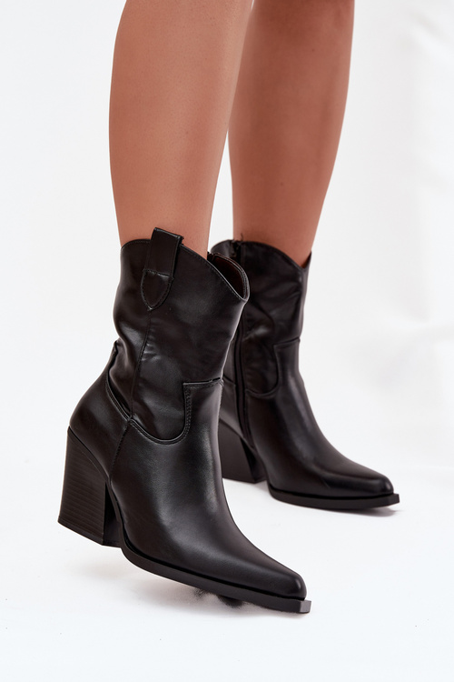 Botki Kowbojki Damskie Eko Skórzane Na Słupku Czarne Morelia