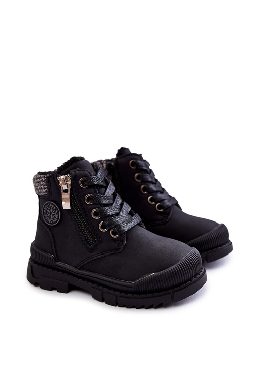 Dziecięce Ocieplane Futerkiem Botki Trapery Czarne Hopper