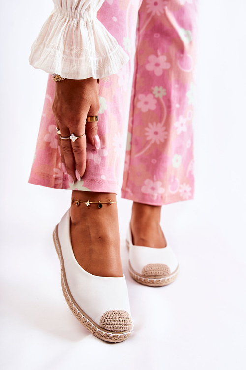 Klasyczne Skórzane Damskie Espadryle Białe Calabria