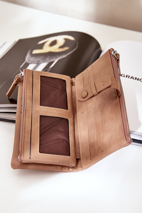 Portfel Damski Z Eko Skóry Ciemnobeżowy Irinda