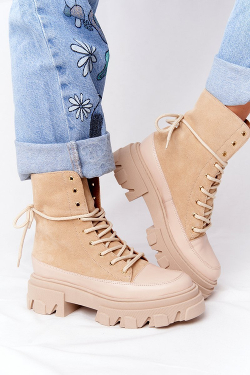 Zamszowe Botki Workery Lewski Shoes 3007-0 Piaskowe