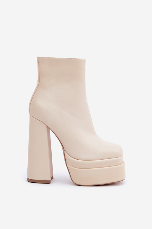 Botki Na Masywnej Platformie I Słupku Ocieplane Jasnobeżowe Selahra