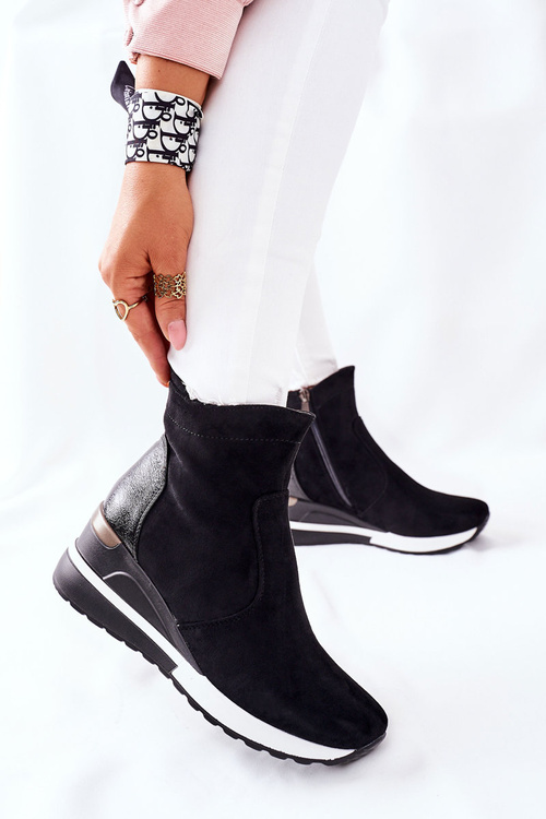 Botki Damskie na Koturnie Czarne Greenfort