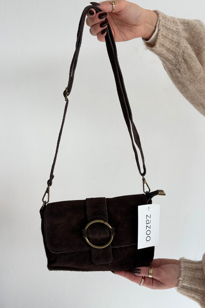 Skórzana Zamszowa Mała Torebka Czekoladowa Jessel