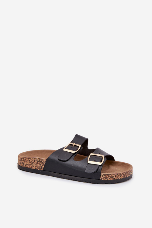 Klapki Damskie Z Klamrami Z Eko Skóry Czarne Iskira