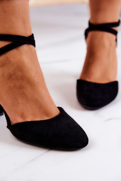 Czółenka Zamszowe Na Słupku Sergio Leone SK851 Czarne