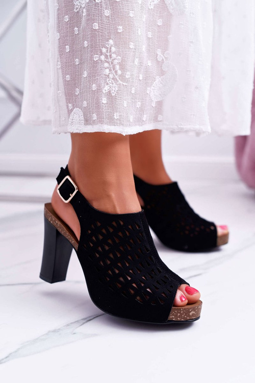 Sandały Damskie Na Słupku Sergio Leone SK850 Czarne Farmona