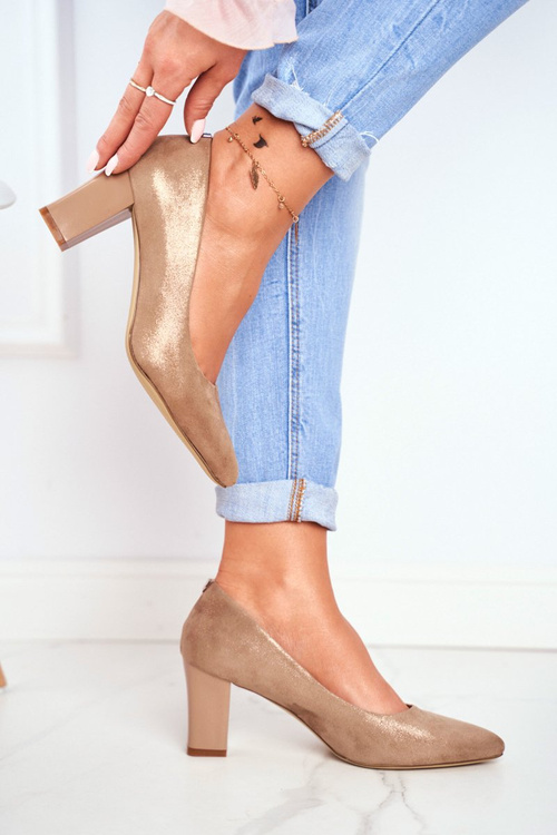 Czółenka Na Słupku Sergio Leone PB403 Połyskujące Beżowe