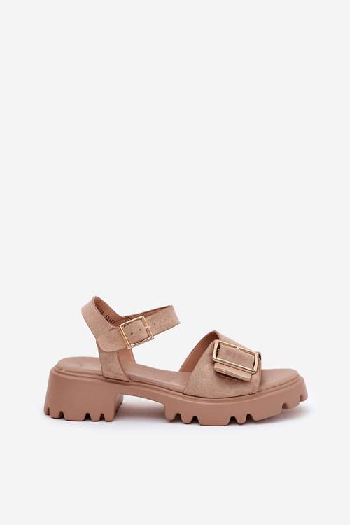 Eko Zamszowe Sandały Damskie Z Klamrą Beżowe Gofielle