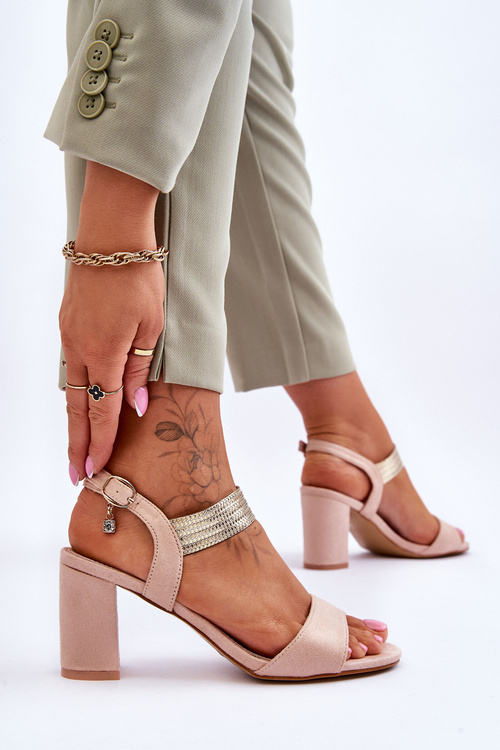 Sandały Damskie Na Słupku Zamszowe Beżowe Enjoy