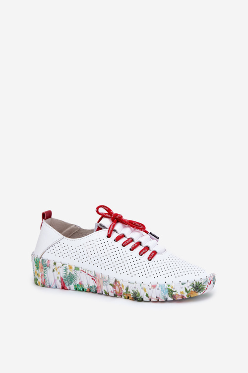 Skórzane Półbuty Na Wzorzystej Platformie Artiker 54C1567 Biało-Czerwone