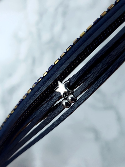 Damska Bransoleta Rzemień Granat Gwiazdka Michiko