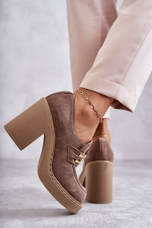 Zamszowe Półbuty Na Masywnym Słupku Beżowe Lemar Jaime