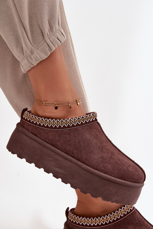 Śniegowce Damskie Z Ozdobnym Haftem Czekoladowe Jenira