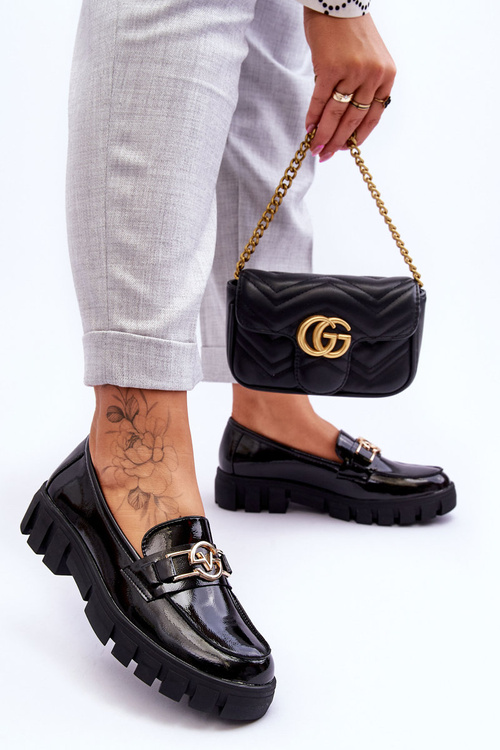 Lakierowane Damskie Mokasyny Czarne Sanvi