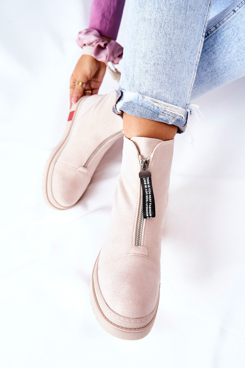 Botki Damskie Na Platformie Beżowe Charlee