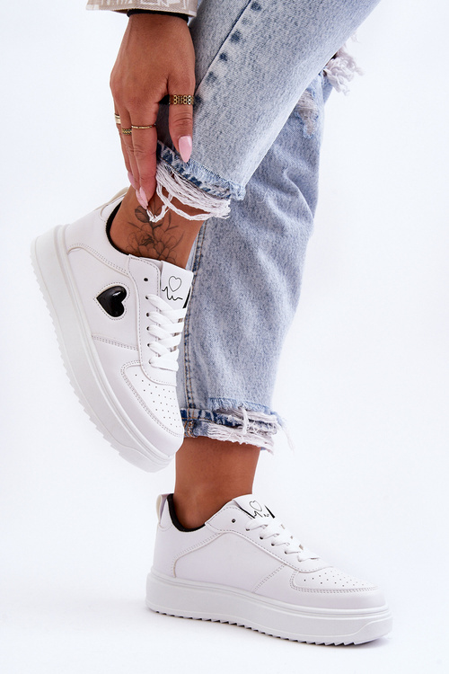 Klasyczne Buty Sportowe Z Serduszkiem Biało-Czarne Amore