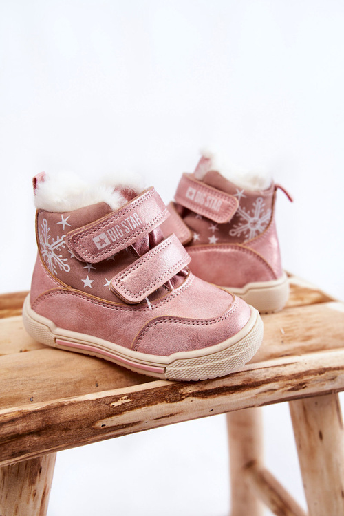 Dziecięce Ocieplane Botki Na Rzepy Big Star KK374188 Różowe