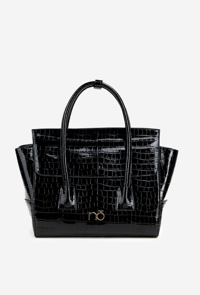 Lakierowana Torebka Kuferek Z Tłoczeniem NOBO BAG5810-M20 Czarna