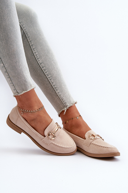Mokasyny Damskie Na Płaskim Obcasie Z Ozdobą Beżowe Aviole