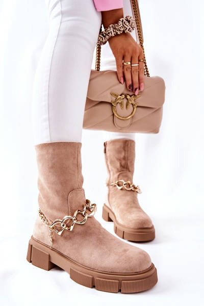 Zamszowe Botki Workery Beżowe Hellio