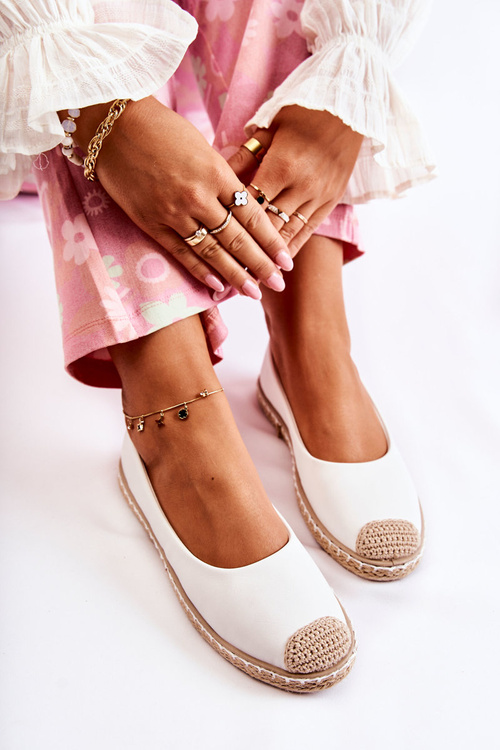 Klasyczne Skórzane Damskie Espadryle Białe Calabria