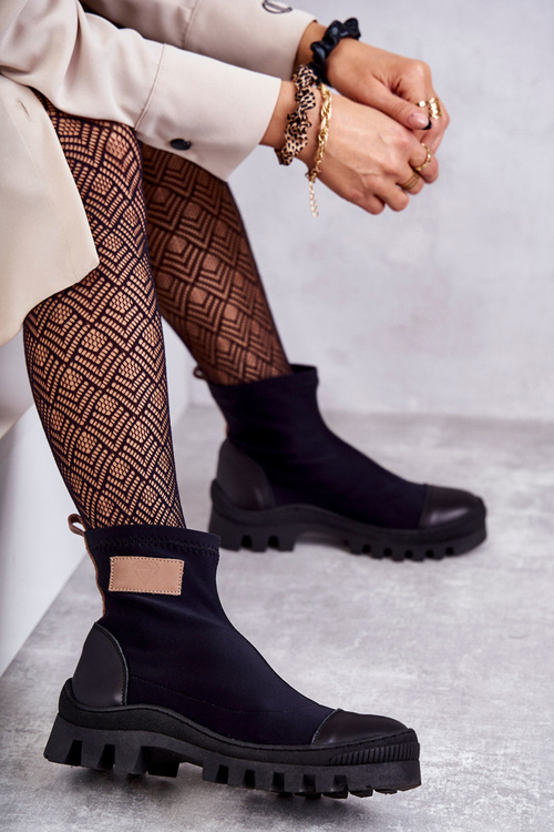 Damskie Materiałowe Botki Nicole 2703 Czarne