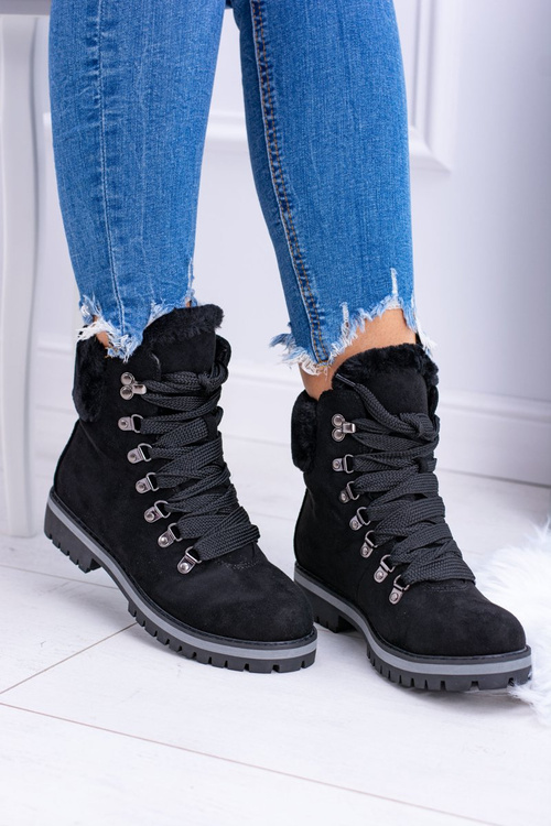 Czarne Damskie Traperki Z Futerkiem Timberki Vices K2