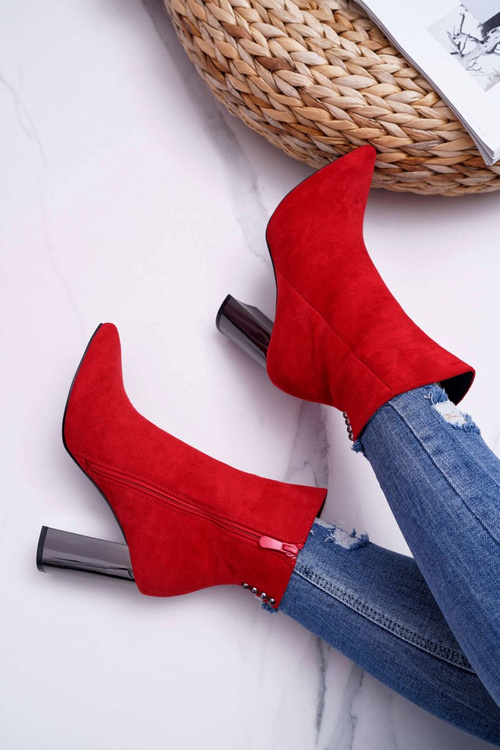 Botki Damskie Na Srebrnym Słupku Czerwone Dimmy