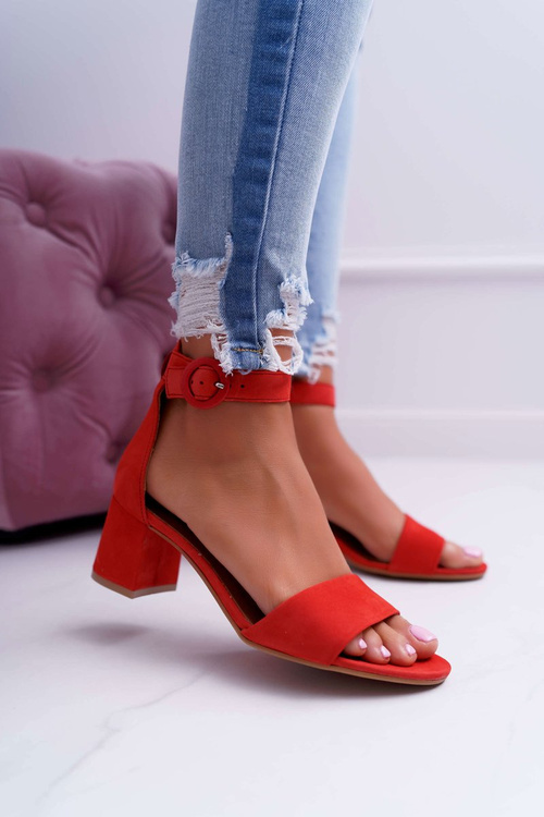 Damskie Sandały Maciejka Skórzane Zamszowe Czerwone 04141-08/00-5