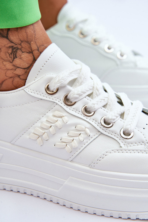 Modne Damskie Sneakersy Na Platformie Białe Claribel