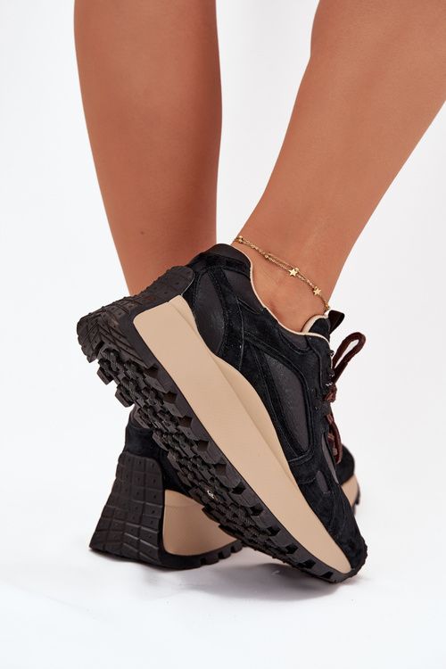 Skórzane Sneakersy Na Platformie Damskie Big Star SS274628 HI-POLY SYSTEM Czarne