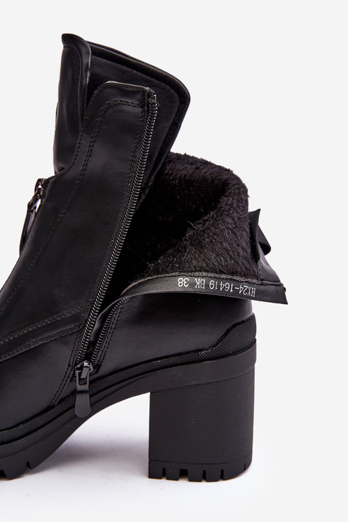 Damskie Skórzane Botki Z Dżetami Czarne Rosie