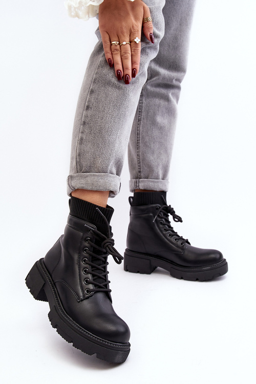 Trapery Botki Damskie Ze Skarpetą Czarne Rivella