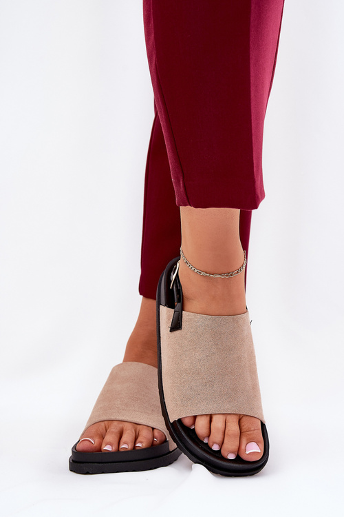 Sandały Damskie Z Eko Zamszu Na Platformie Beżowe Migola