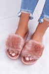 Klapki Damskie Z Futerkiem Pudrowy Róż Fur