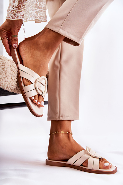 Damskie Modne Klapki Beżowe Sansa