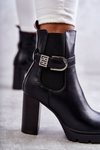 Skórzane Botki Na Słupku Z Ozdobnym Paskiem Czarne Maresol