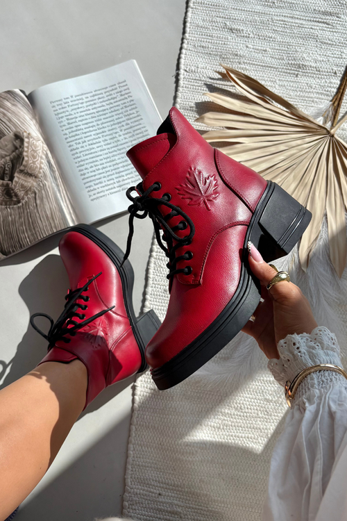 Botki Damskie Skórzane Na Klocku Ocieplane Vinceza 39950 Czerwone