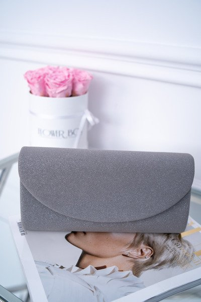 Damska Brokatowa Torebka Szara Kopertówka