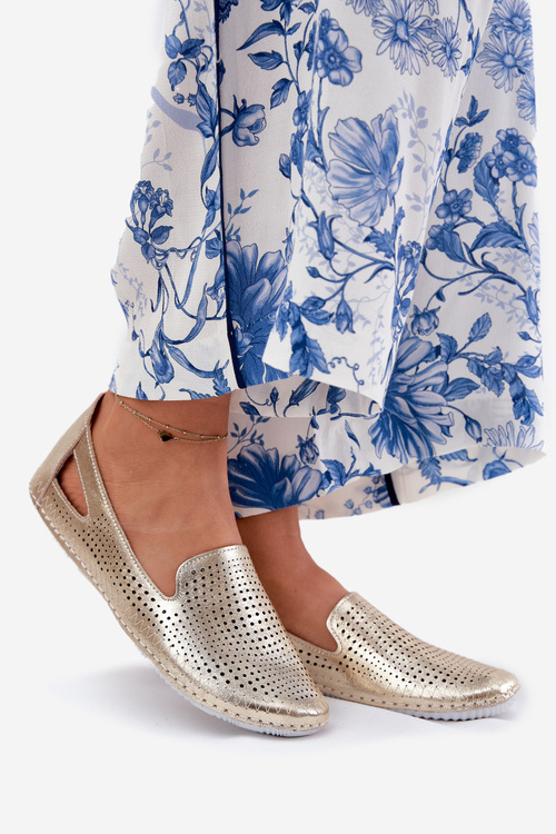 Ażurowe Baleriny Ze Skóry Naturalnej Artiker 56C2694 Złote