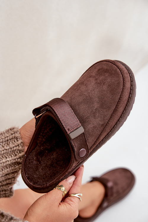 Ocieplane Kapcie Damskie Na Platformie Czekoladowe Neliel