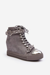 Ocieplane Botki Na Koturnie Z Dżetami Zamszowe Lu Boo Szare 