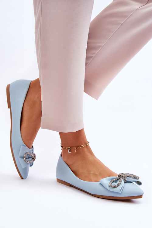 Eleganckie Baleriny Z Kokardą I Dżetami Niebieskie One Time