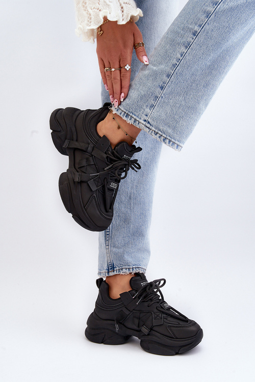 Sneakersy Damskie Na Masywnej Podeszwie Czarne Windamella